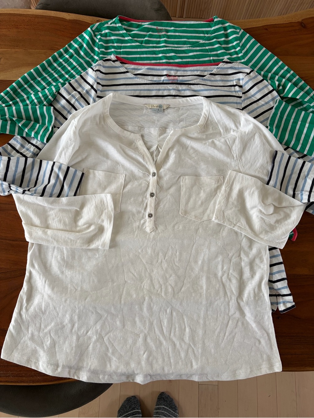 Boden White Henley long Sleeve Tees set of 3 white and 2 striped sz 14